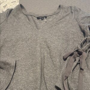 1. State Charcoal Gray Women's Blouse with Tie Accents